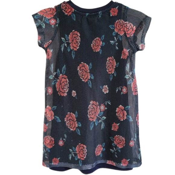 DEREK HEART Navy Blue & Red Floral #10 Mesh Dress - Girl's 7/8 - Picture 2 of 5